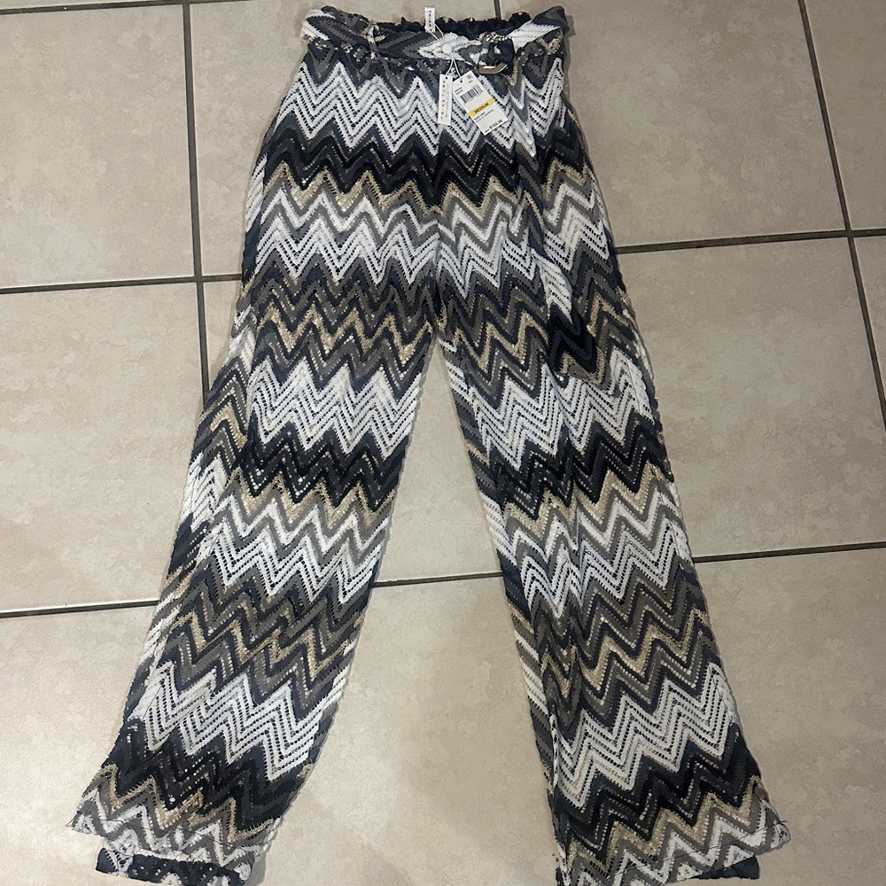 NWT Trina Turk Pants Women Multicolor Drift Belted Side Slit Cover-Up Sz M - Picture 2 of 3